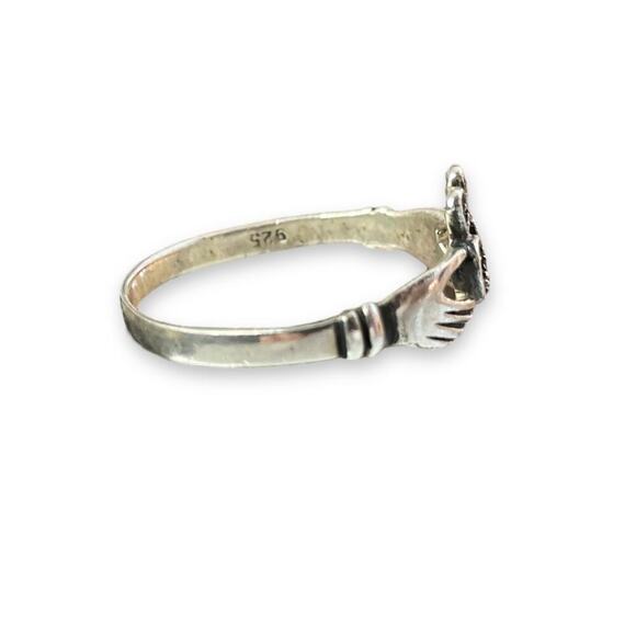 Vintage 925 Sterling Silver Claddaugh Ring sz 3.5 - Picture 4 of 5